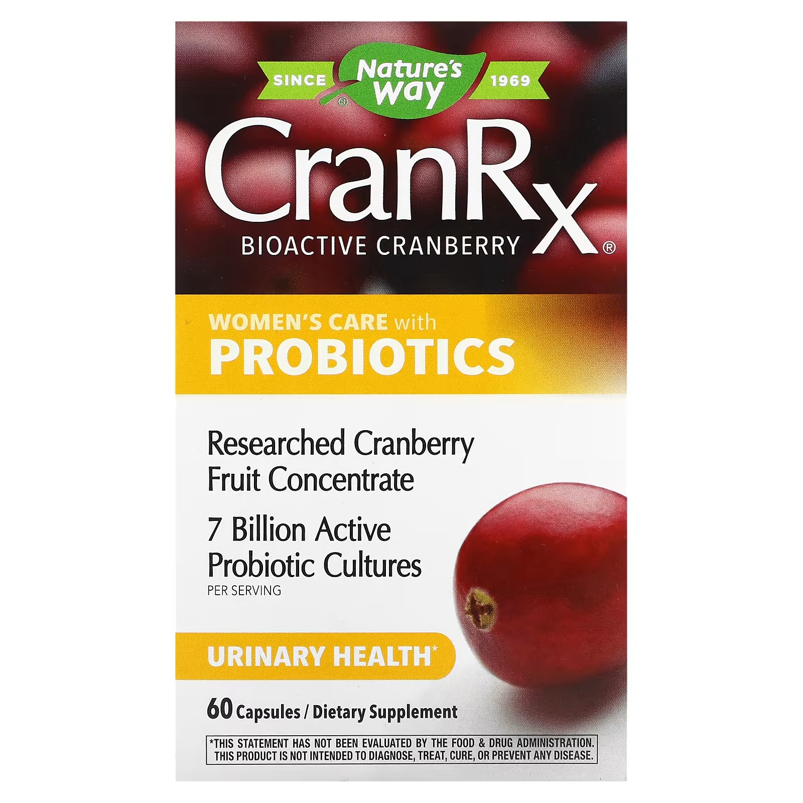 Пищевая добавка Nature's Way CranRx женский уход с пробиотиками, 60 капсул концентрат клюквы 250 мг 90 капсул sports research