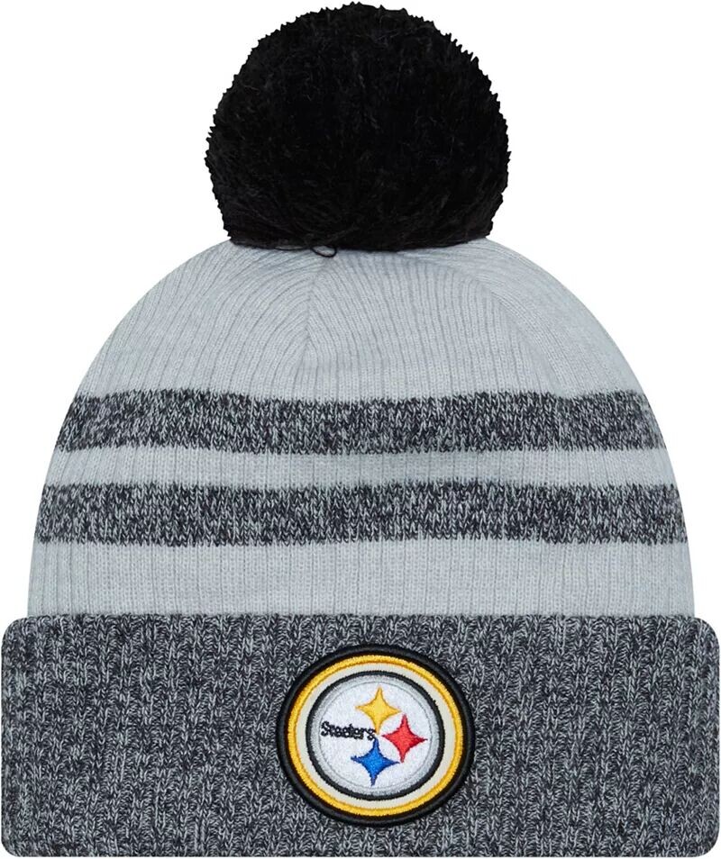 

Серая мужская вязаная шапка с нашивками New Era Pittsburgh Steelers с помпонами