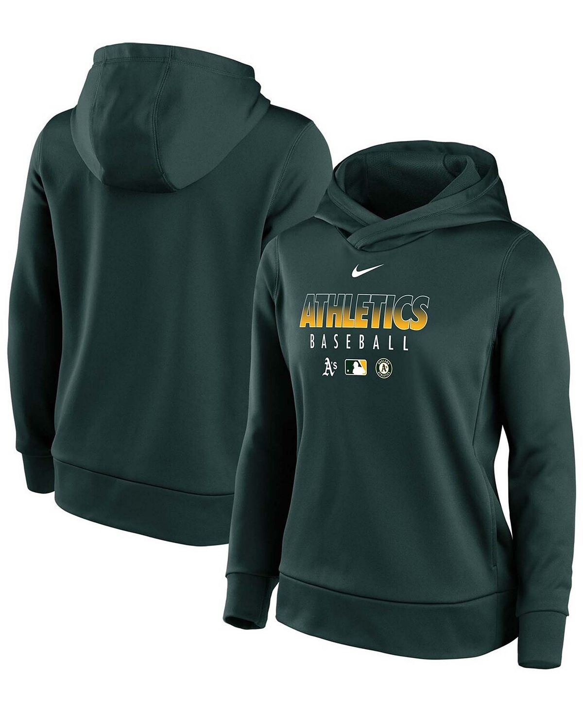

Женский зеленый пуловер с капюшоном Oakland Athletics Authentic Collection Performance Nike, зеленый