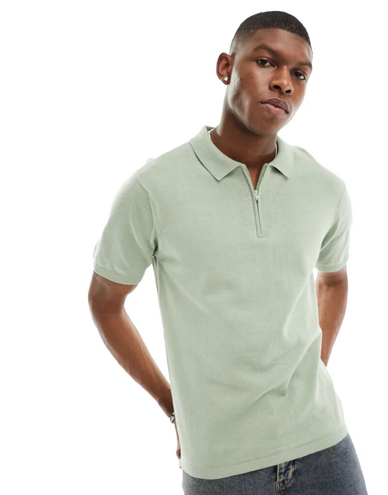 цена Зеленая трикотажная рубашка-поло на молнии Another Influence