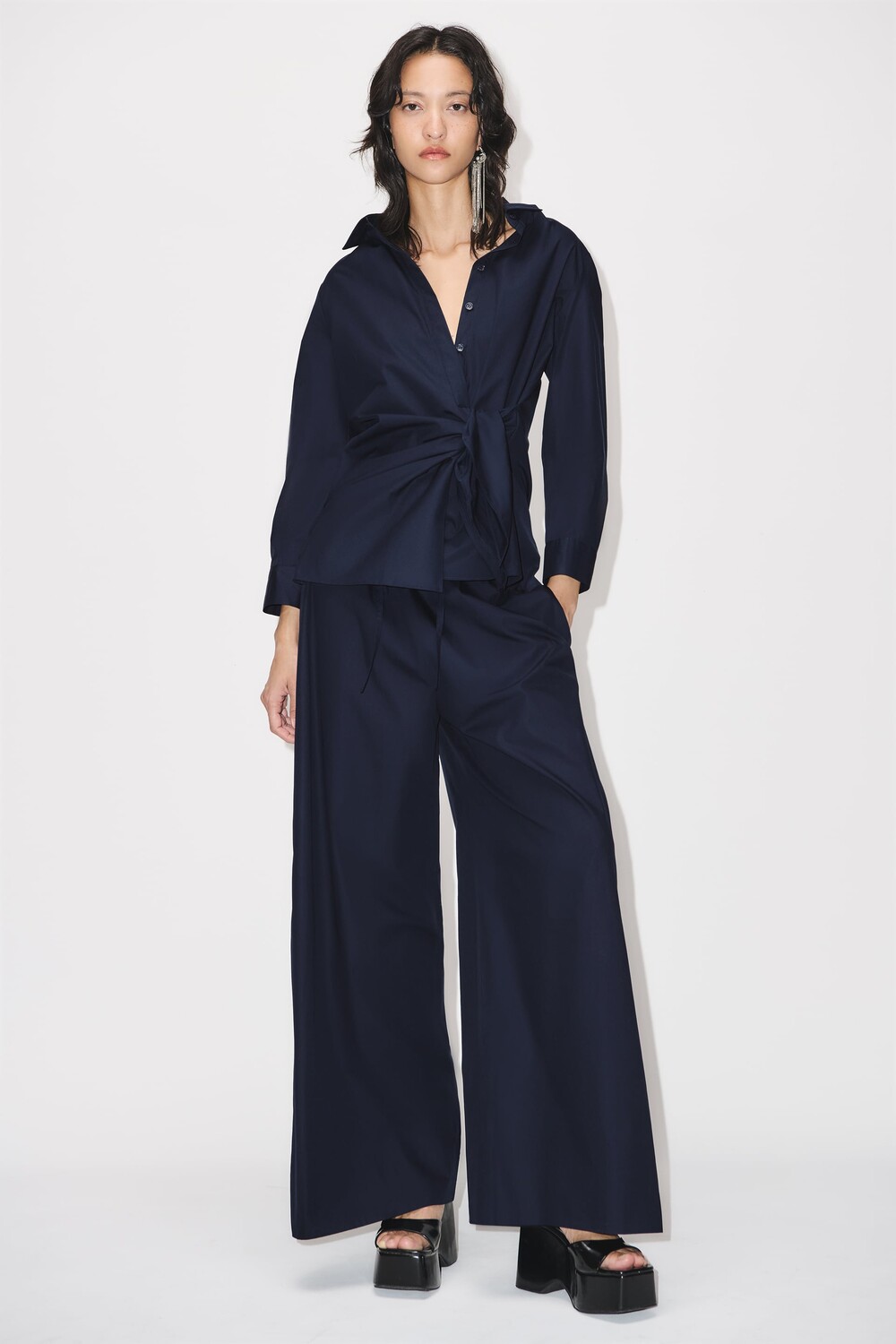

Широкие брюки из поплина Zara, темно-синий