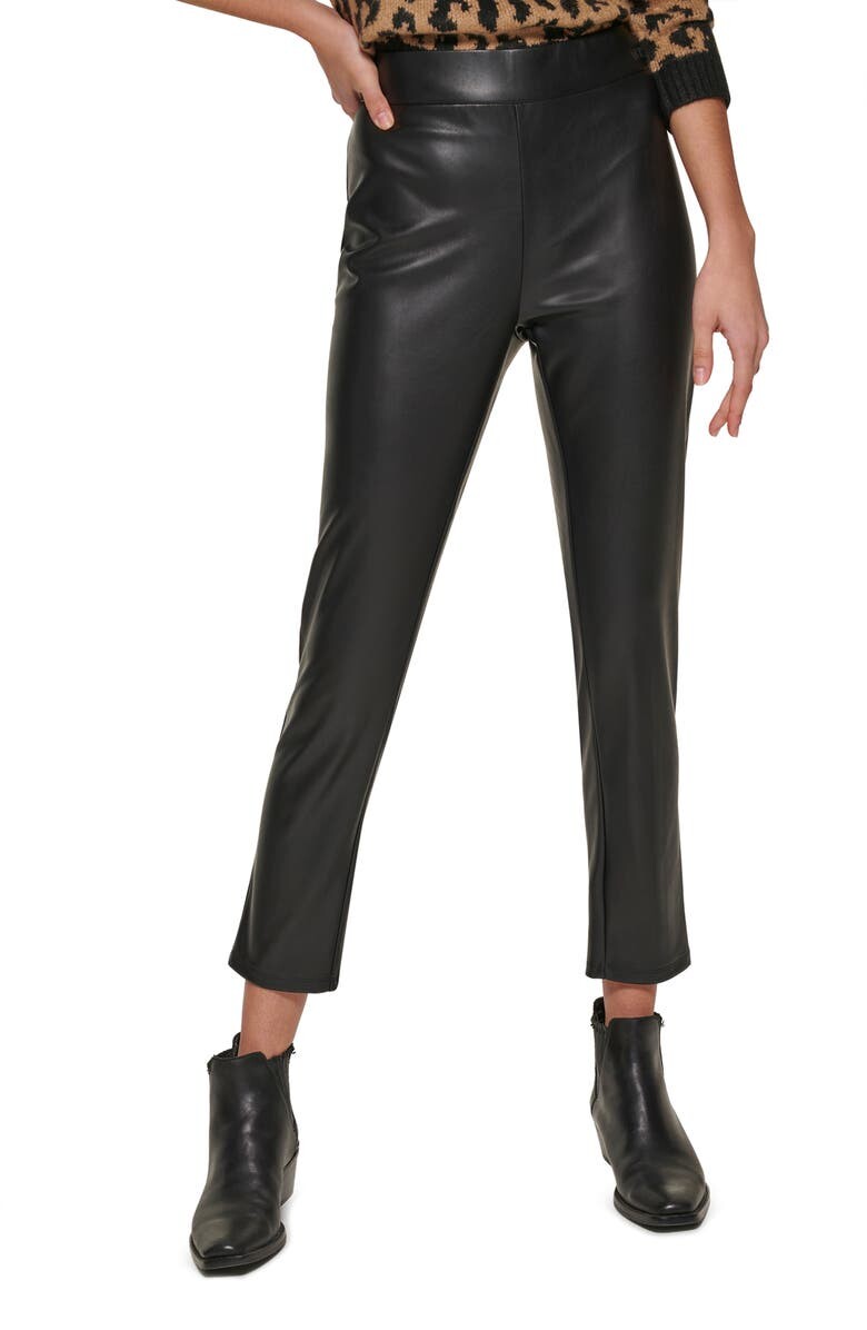 

Укороченные брюки без застежек из искусственной кожи DKNY, черный
