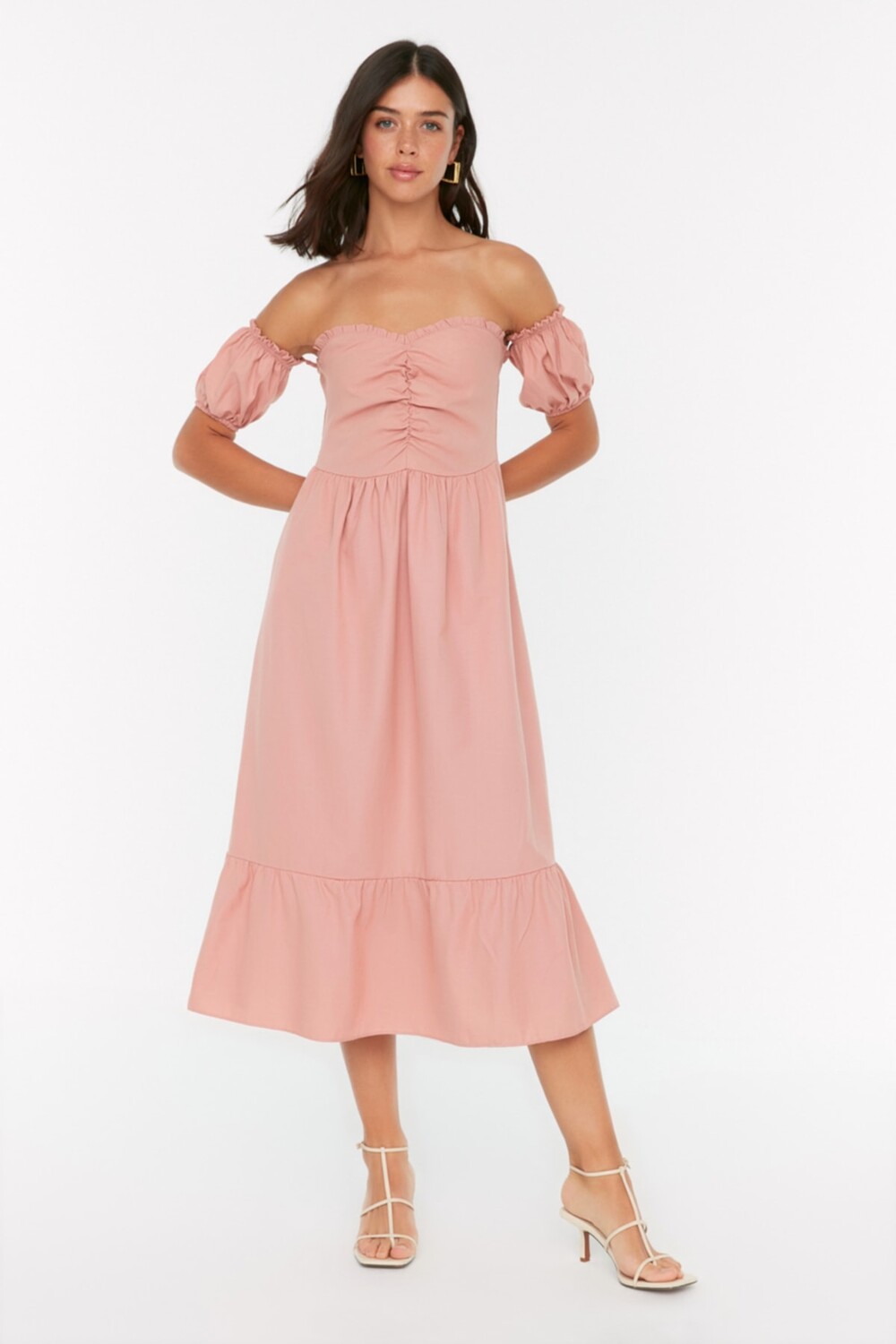 

Тканое платье с воротником «Кармен» Dusty Rose Trendyol, розовый