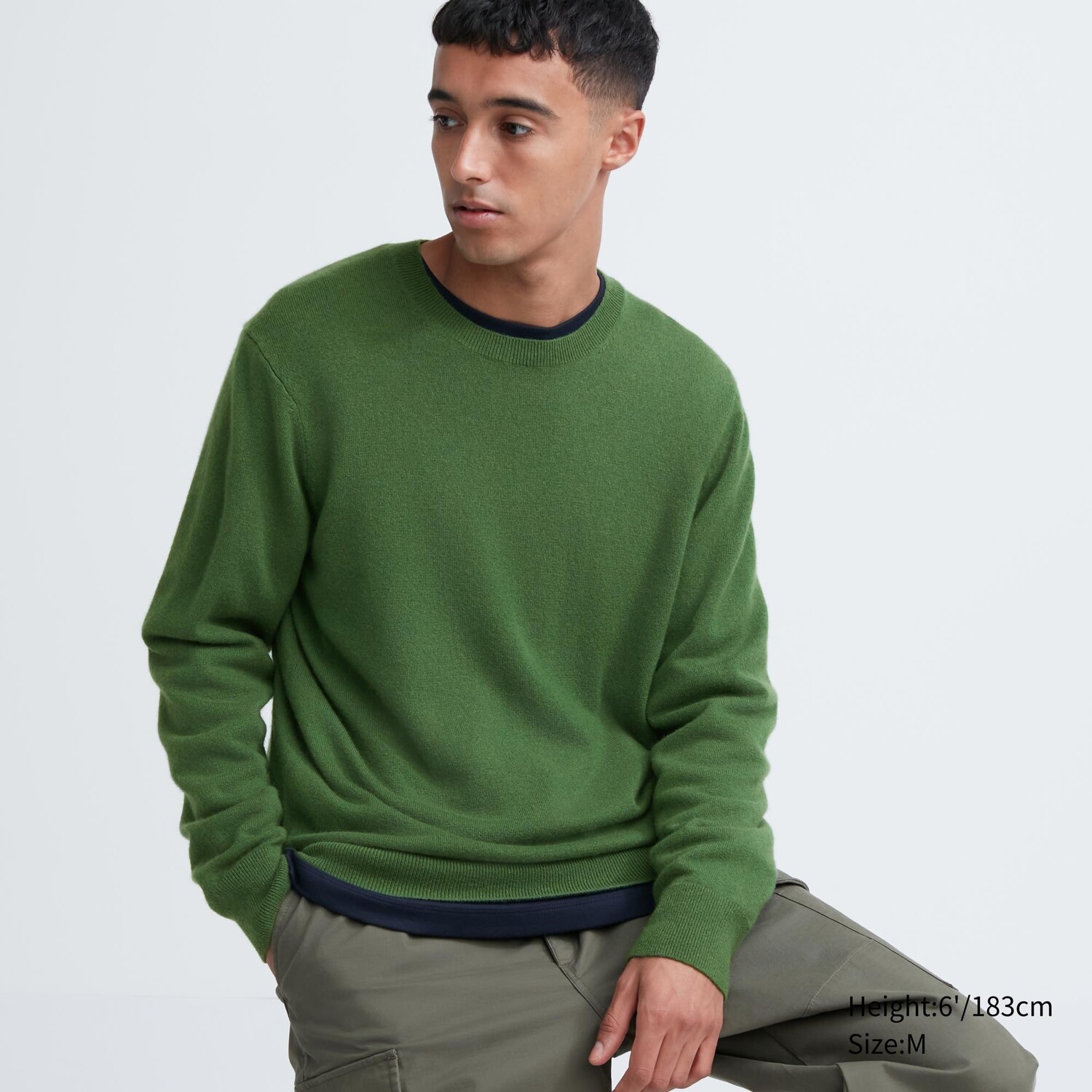 

Джемпер Uniqlo мужской кашемировый с круглым вырезом, зеленый