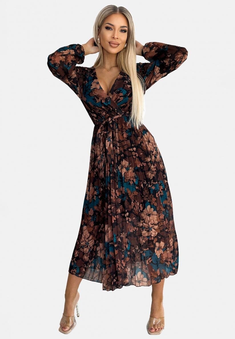 

Платье макси PLEATED LONG DRESS WITH V-NECKLINE Chelsea Clark, цвет brown blue