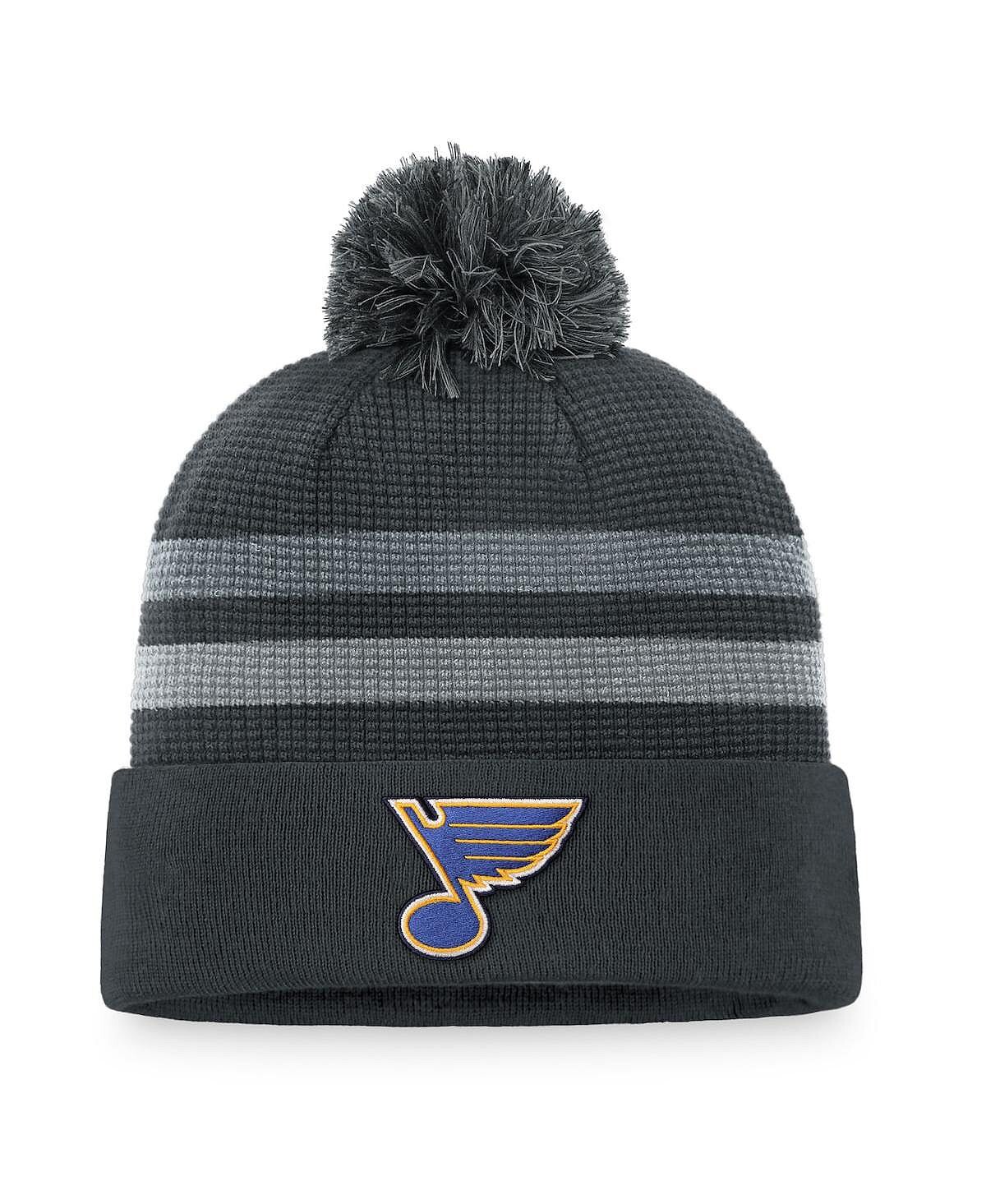 

Мужская фирменная темно-серая вязаная шапка St. Louis Blues Authentic Pro Home Ice с манжетами и помпоном Fanatics