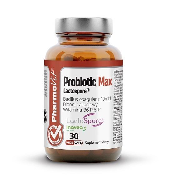 Пробиотик в капсулах Pharmovit Clean Label Probiotic Max Lactospore Kapsułki, 30 шт пробиотик в капсулах loggic 30 kapsułki 30 шт