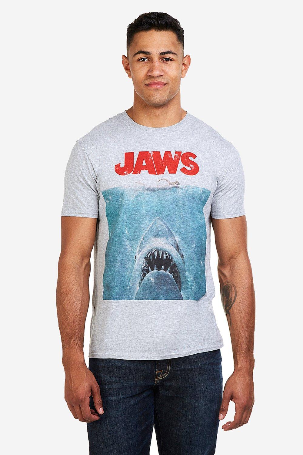 Футболка с постером фильма Jaws, серый мэтт хупер с аквалангом челюсти фигурка 20см matt hooper shark cage jaws