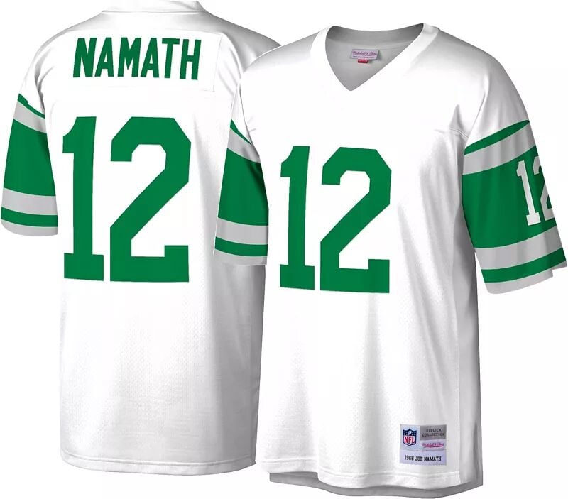 

Мужская футболка Mitchell & Ness New York Jets Joe Namath # 12, белая, 1968 года.