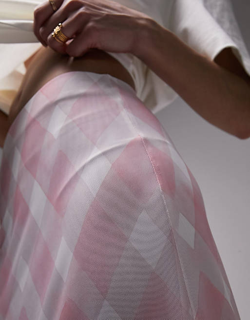 Розовая юбка миди в шахматную клетку Topshop юбка bravo серо розовая в клетку 52 размер новая