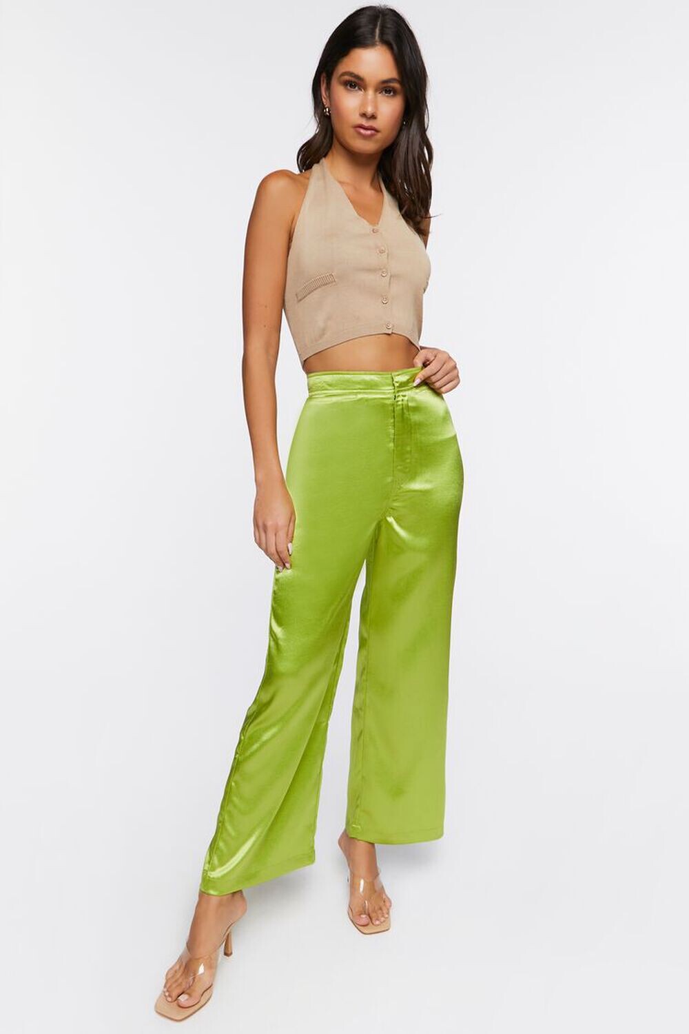 

Атласные широкие брюки Forever 21, лаймовый
