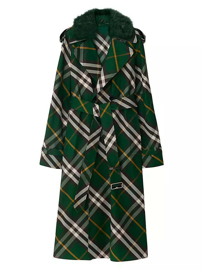 

Тренч Cas в клетку из искусственного меха и хлопка Burberry, цвет ivy check