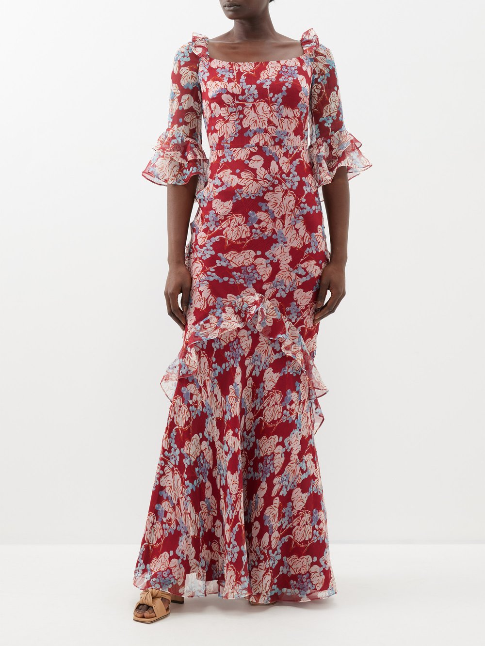 Платье макси tamara из жатого шелка с цветочным принтом Saloni, красный