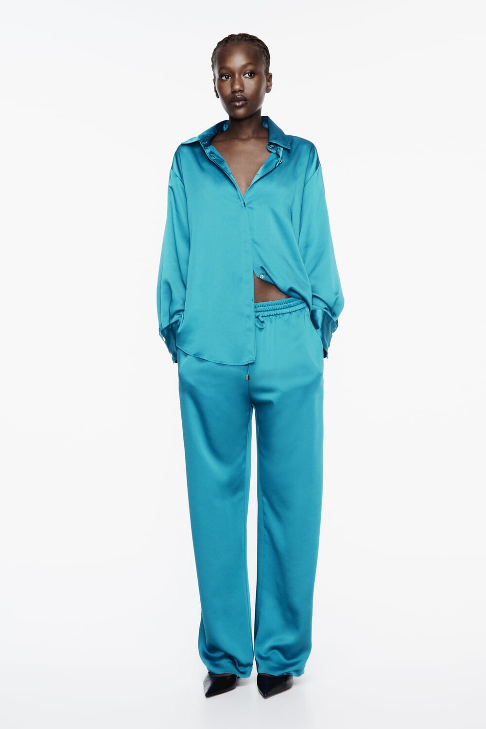 

Атласные брюки прямого кроя ZARA, синий