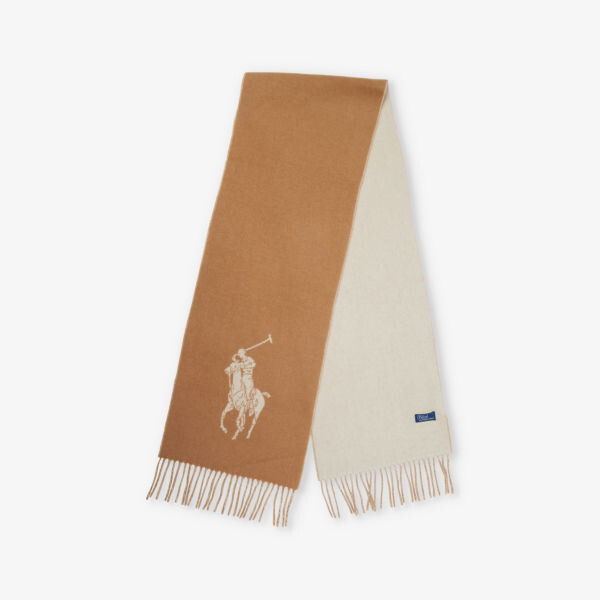 

Шерстяной шарф с фирменным принтом и бахромой Polo Ralph Lauren, коричневый