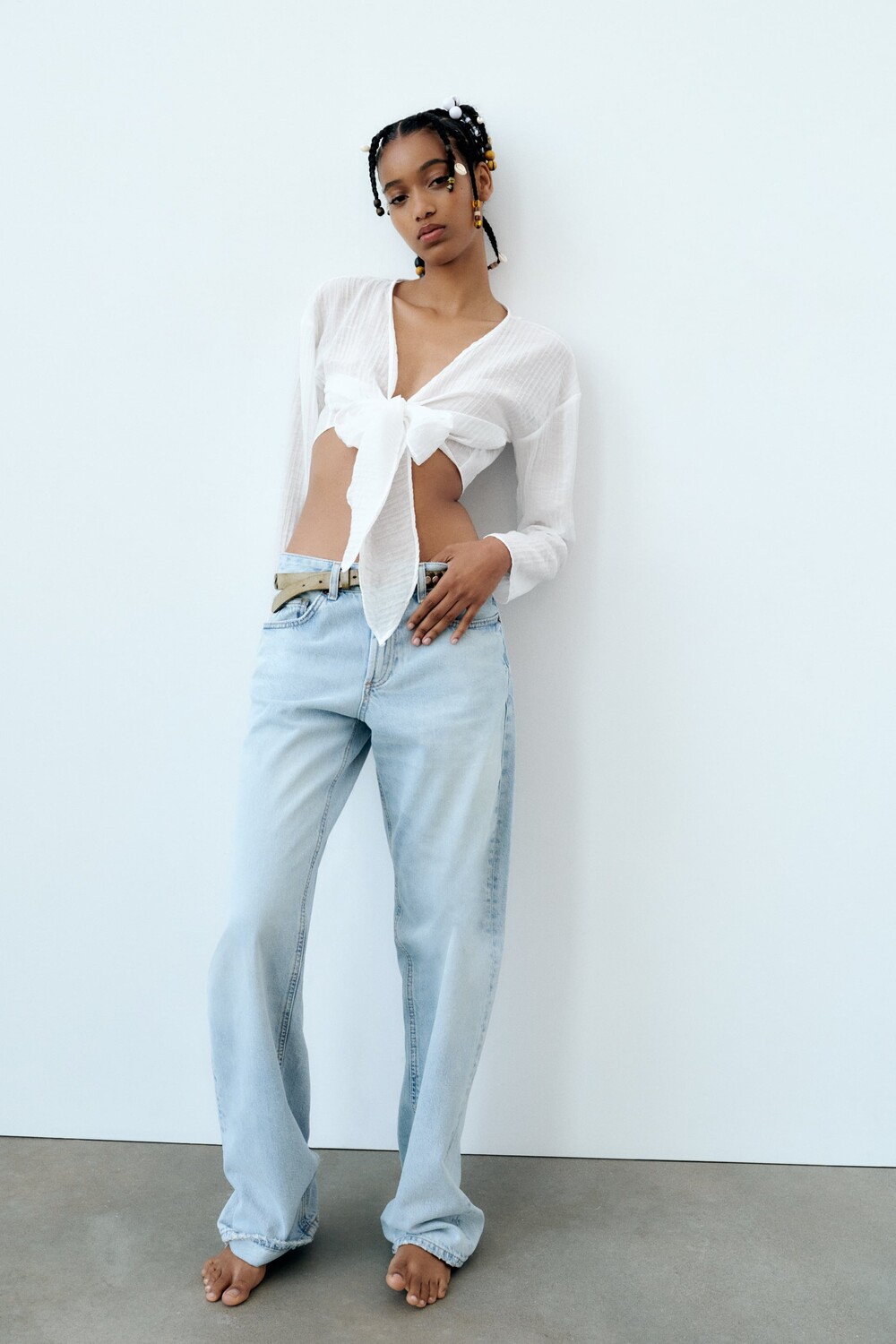 

Рубашка с узлами Zara, белый