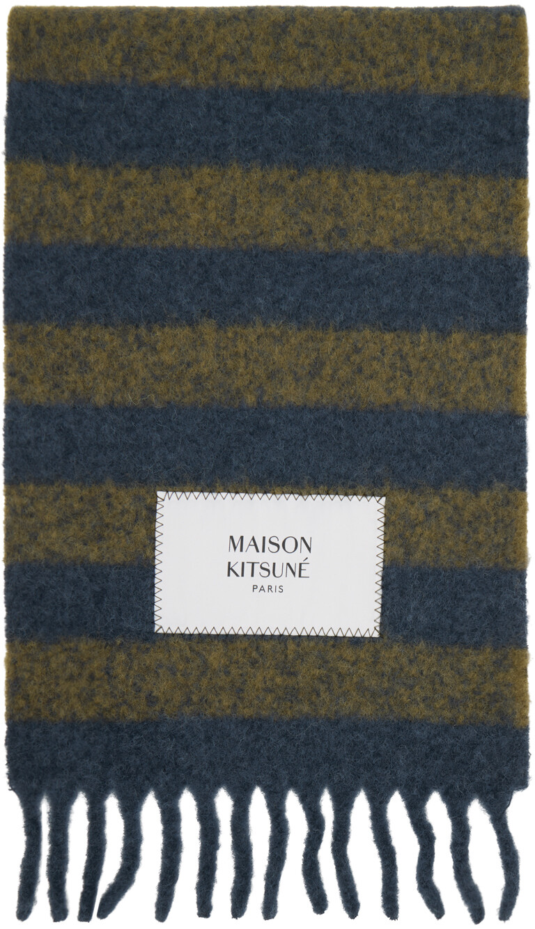 

Шарф в темно-синюю и зеленую полоску Maison Kitsune