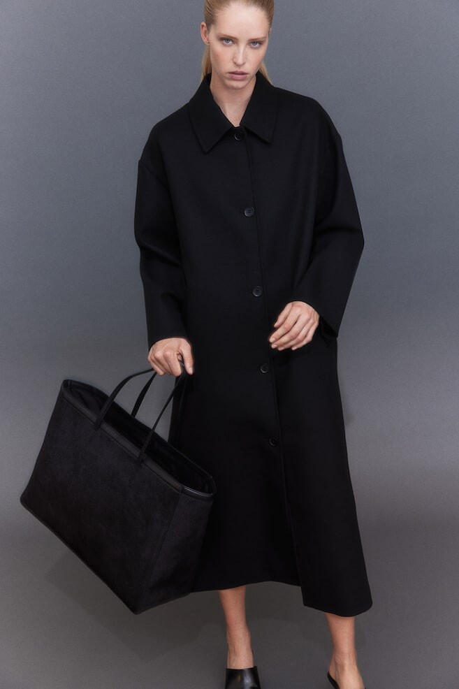 

Пальто макси из смесовой шерсти H&M, черный