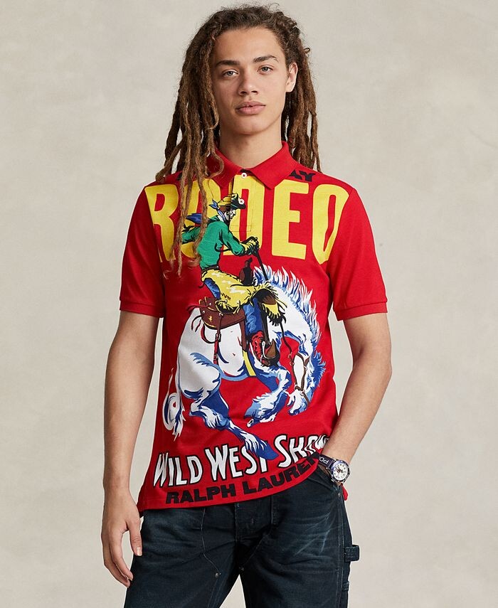 

Мужская рубашка-поло классического кроя в сетку с графическим рисунком Polo Ralph Lauren, красный
