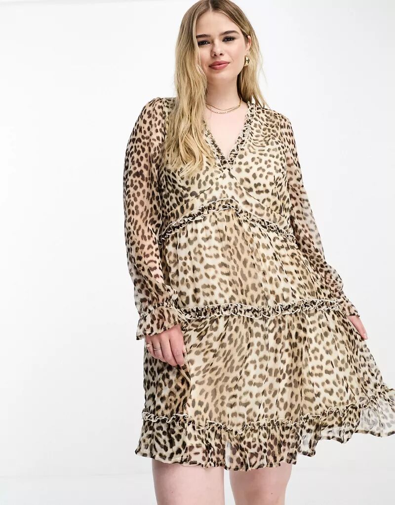 Многослойное платье мини с леопардовым принтом Vero Moda Curve