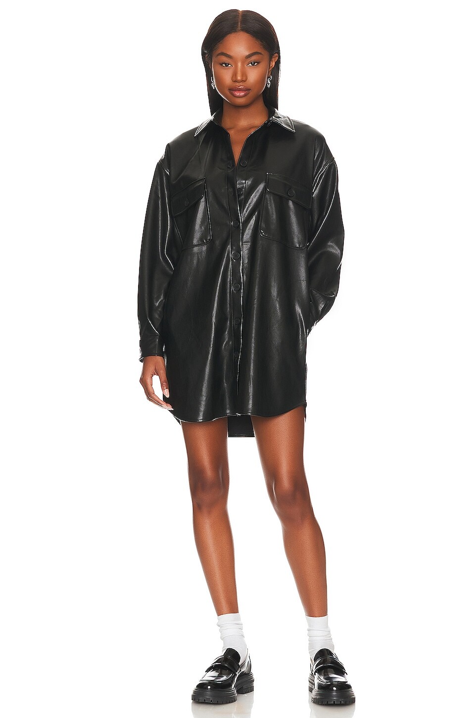 

Платье Steve Madden Sammy Faux Leather Shirt, черный