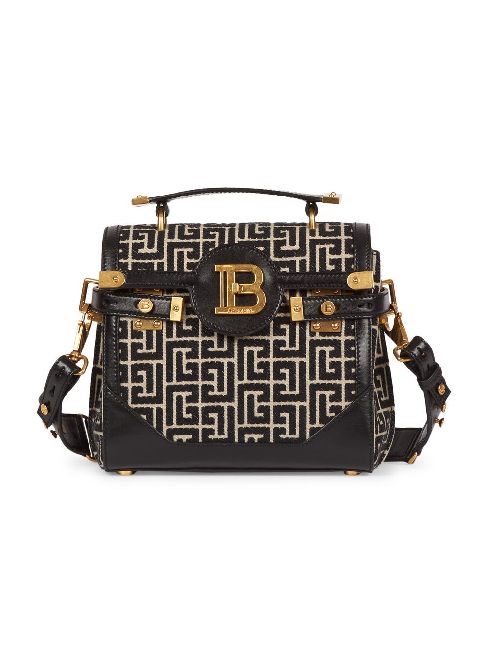 

Сумка B-Buzz 23 из жаккарда и кожи с монограммой и ручкой сверху Balmain