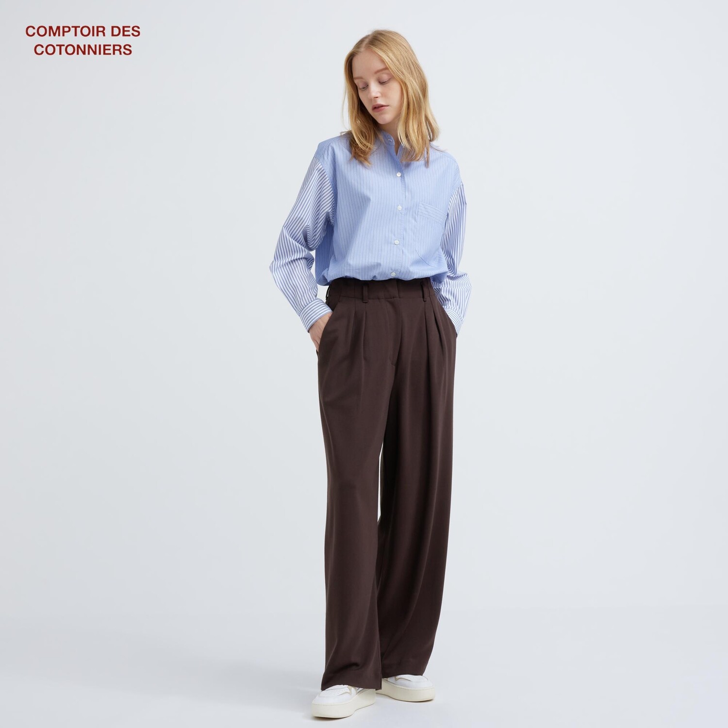 

Брюки UNIQLO Comptoir de Cotonnier широкие, темно-коричневый