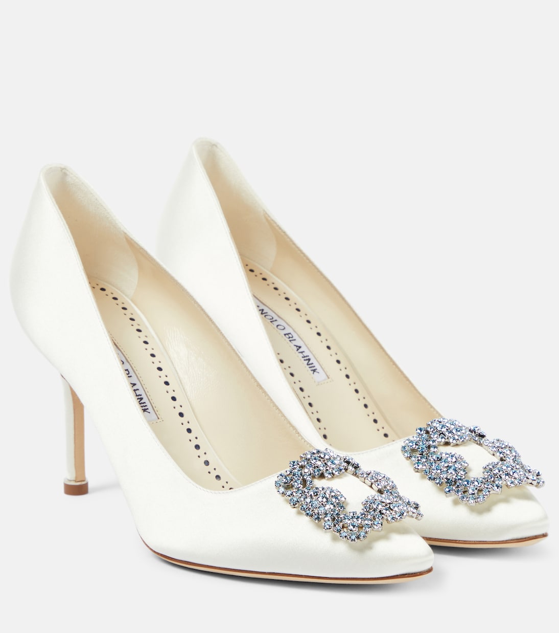 Атласные туфли bridal hangisi 90 с декором Manolo Blahnik, белый