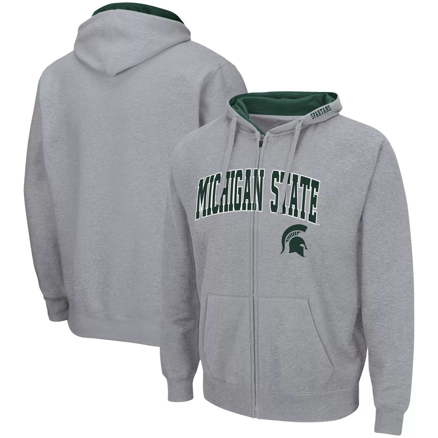 

Мужская толстовка с молнией во всю длину серого цвета Michigan State Spartans Arch & Logo 3.0 Colosseum, Серый