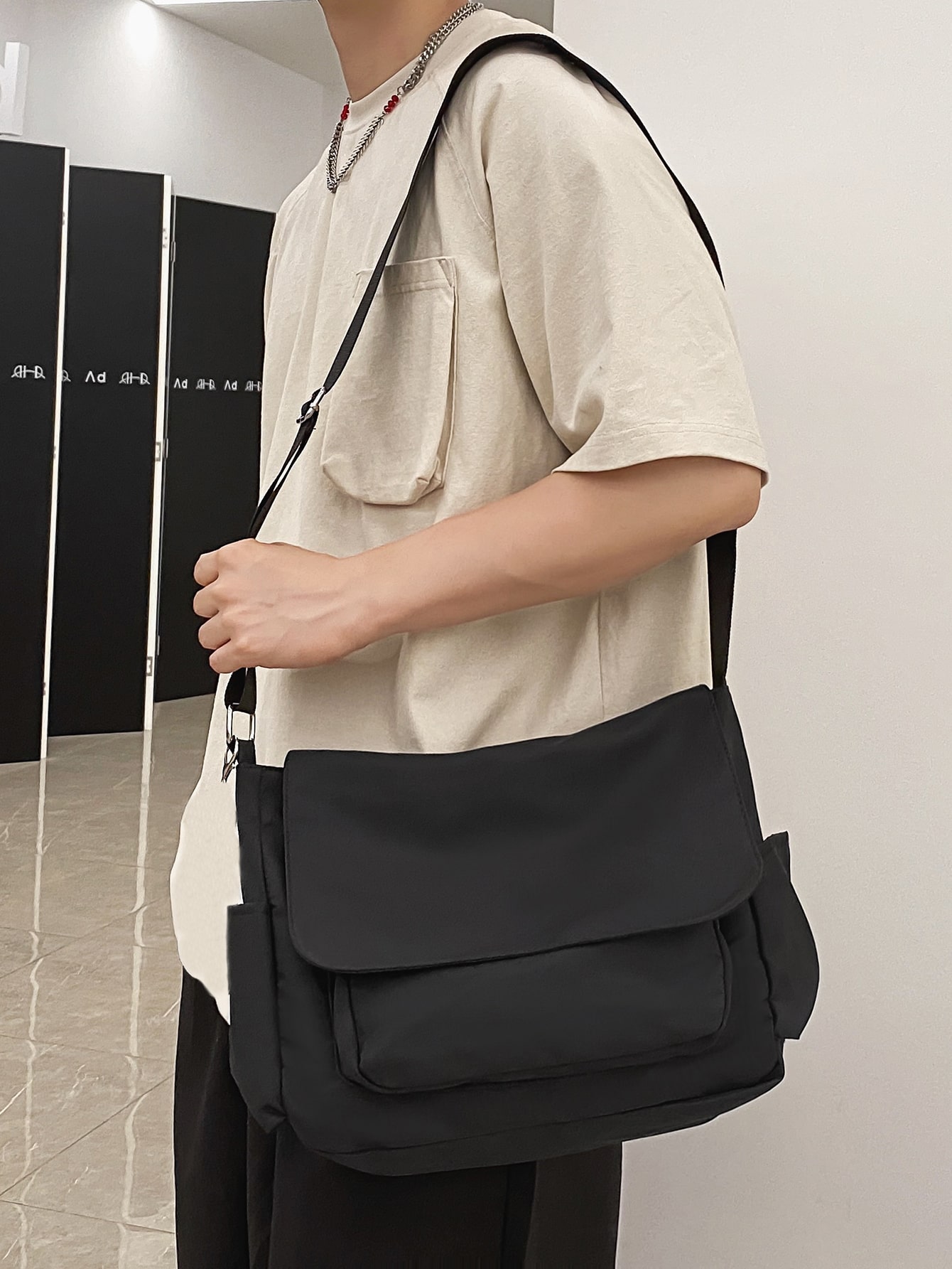 1 шт. Мужская нагрудная сумка в стиле Ins, черный цена и фото