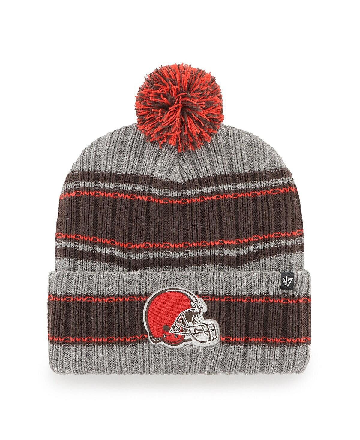 

Мужская серо-коричневая вязаная шапка с манжетами и помпоном Cleveland Browns Rexford '47 Brand