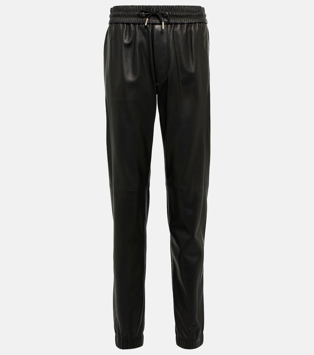 

Кожаные брюки с завышенной талией и кулиской SAINT LAURENT, черный