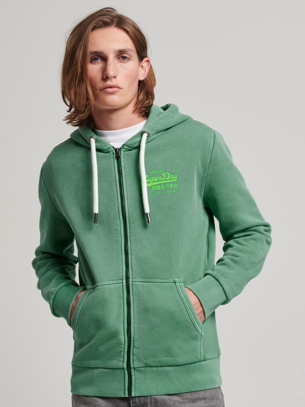 

Толстовка на молнии с неоновым логотипом Superdry Vintage, зеленый гальванизированный