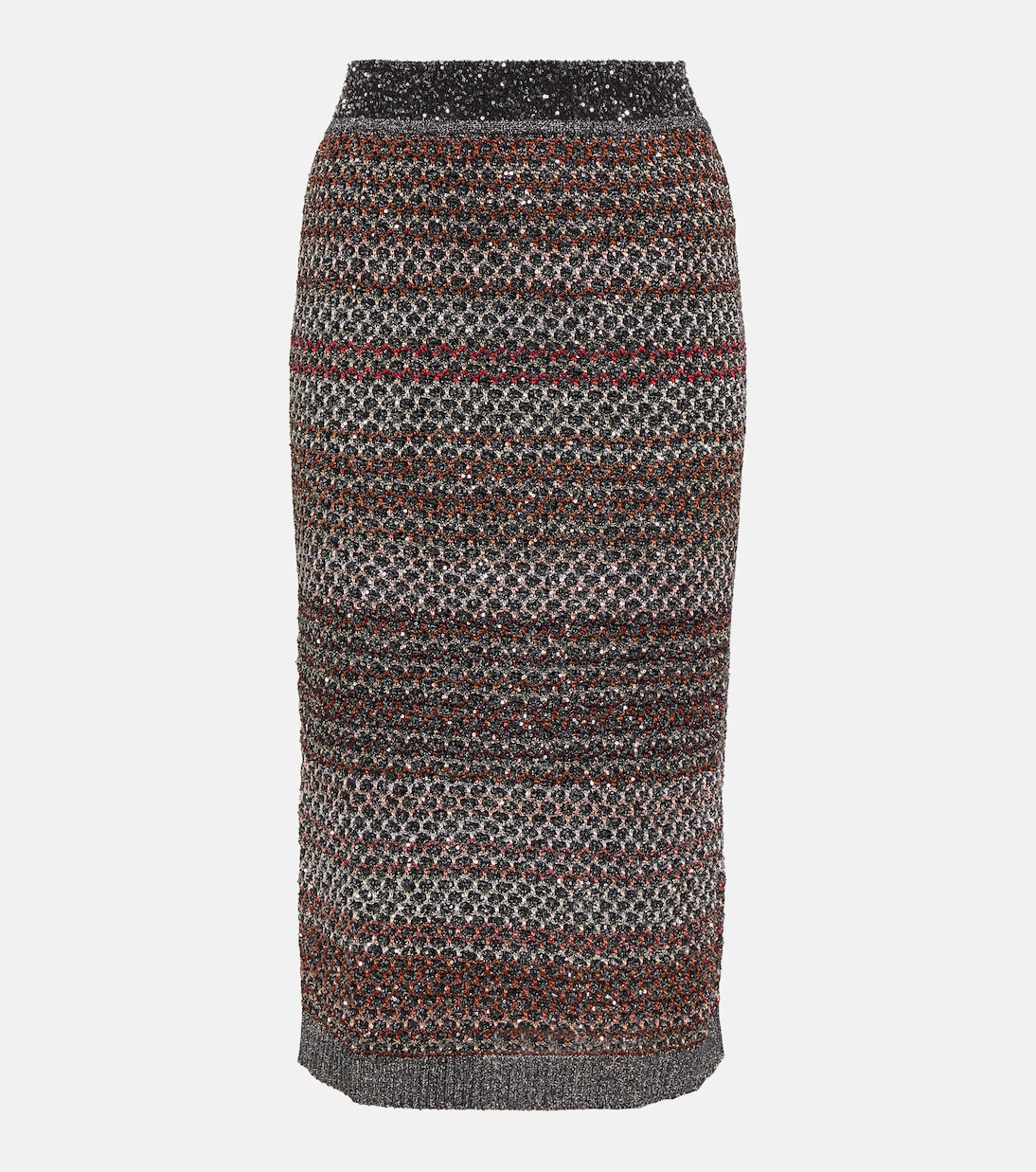 Трикотажная юбка-карандаш в полоску с пайетками Missoni, черный кардиган с пайетками missoni черный