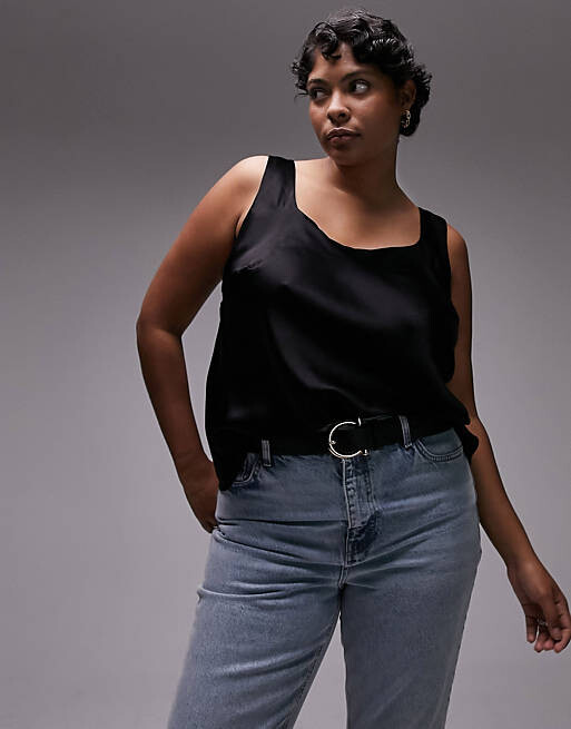 

Черная атласная майка с квадратным вырезом Topshop Curve