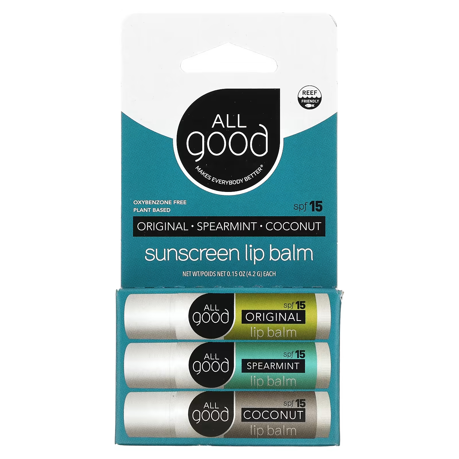 Солнцезащитный бальзам для губ All Good Products, SPF 15, 3 упаковки, 4,2 гр.