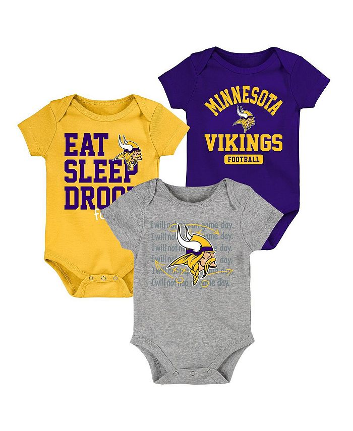 Комплект боди из трех частей для новорожденных, фиолетовый и золотой Minnesota Vikings Eat Sleep Drool Football Outerstuff, фиолетовый/золотой