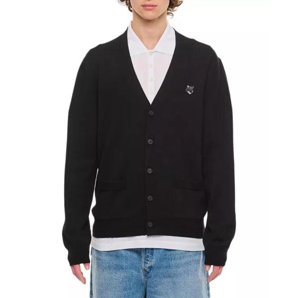 Кардиган bold fox head patch regular cardigan Maison Kitsune, черный кардиган maison kitsune bold fox head patch regular темно синий