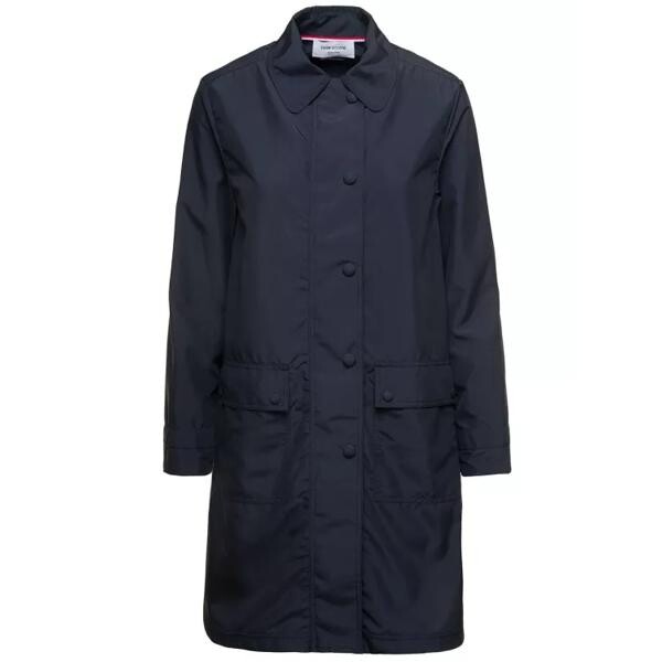 

Пальто single-breasted trench coat with round collar Thom Browne, синий