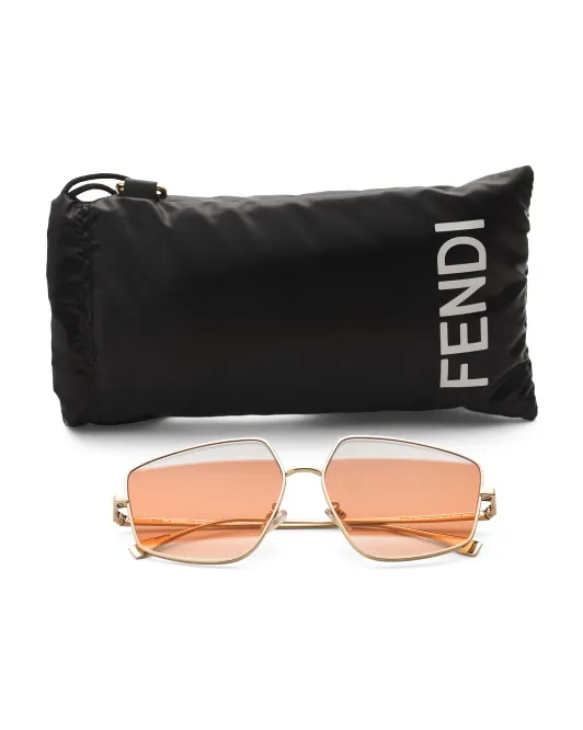 

Солнцезащитные очки «кошачий глаз» 60 мм Fendi, золотой/розовый