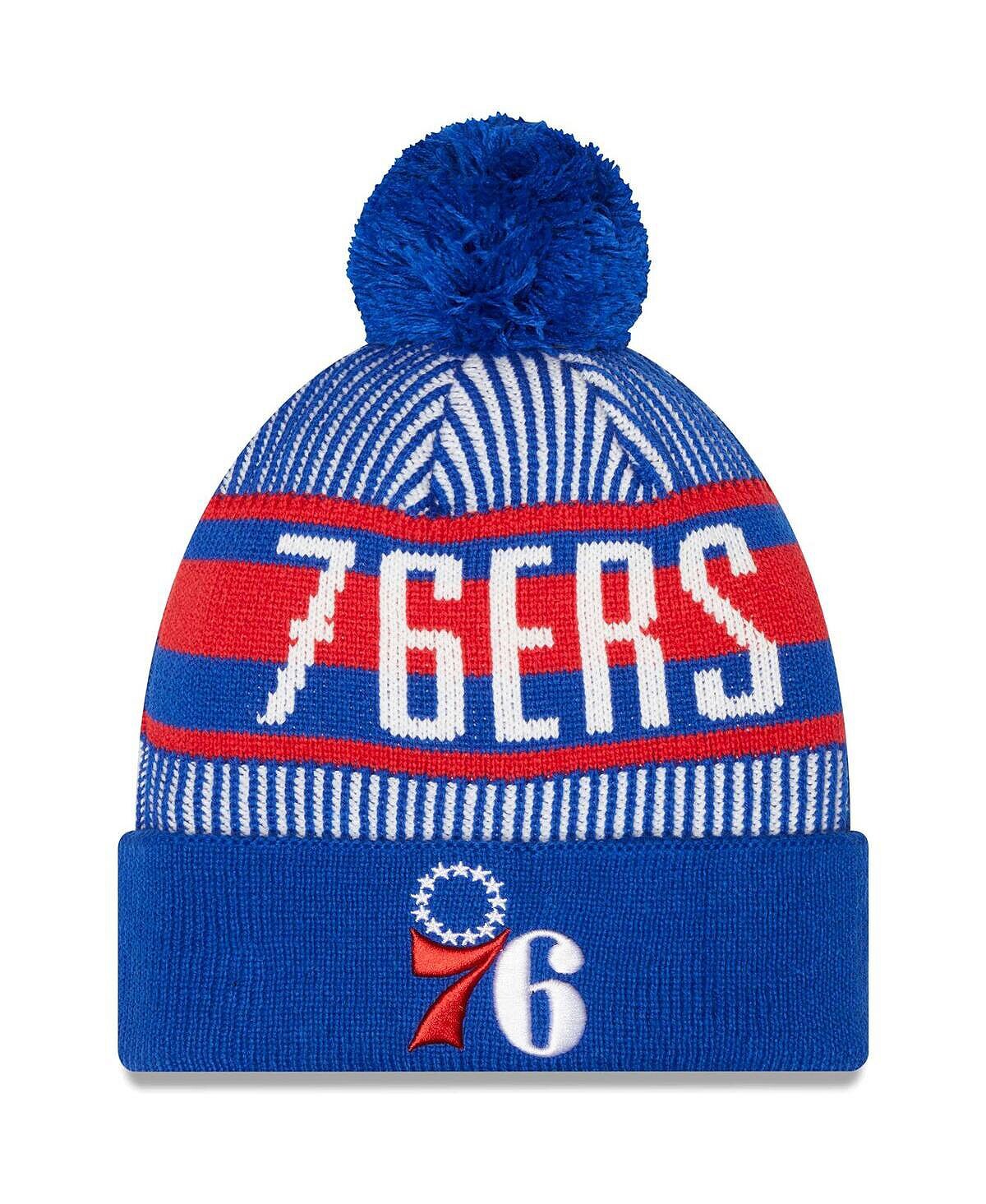 

Мужская вязаная шляпа Royal Philadelphia 76ers в полоску с манжетами и помпоном New Era