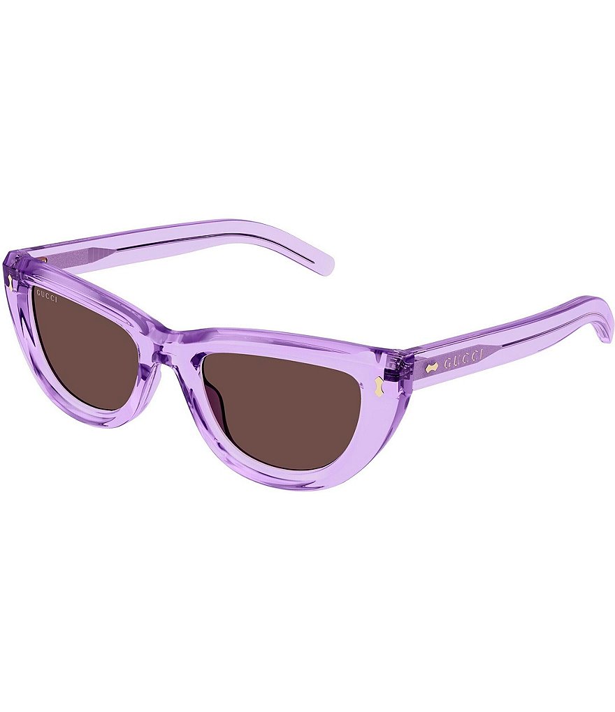 цена Женские солнцезащитные очки Gucci Rivetto кошачий глаз Gucci 51 мм, фиолетовый