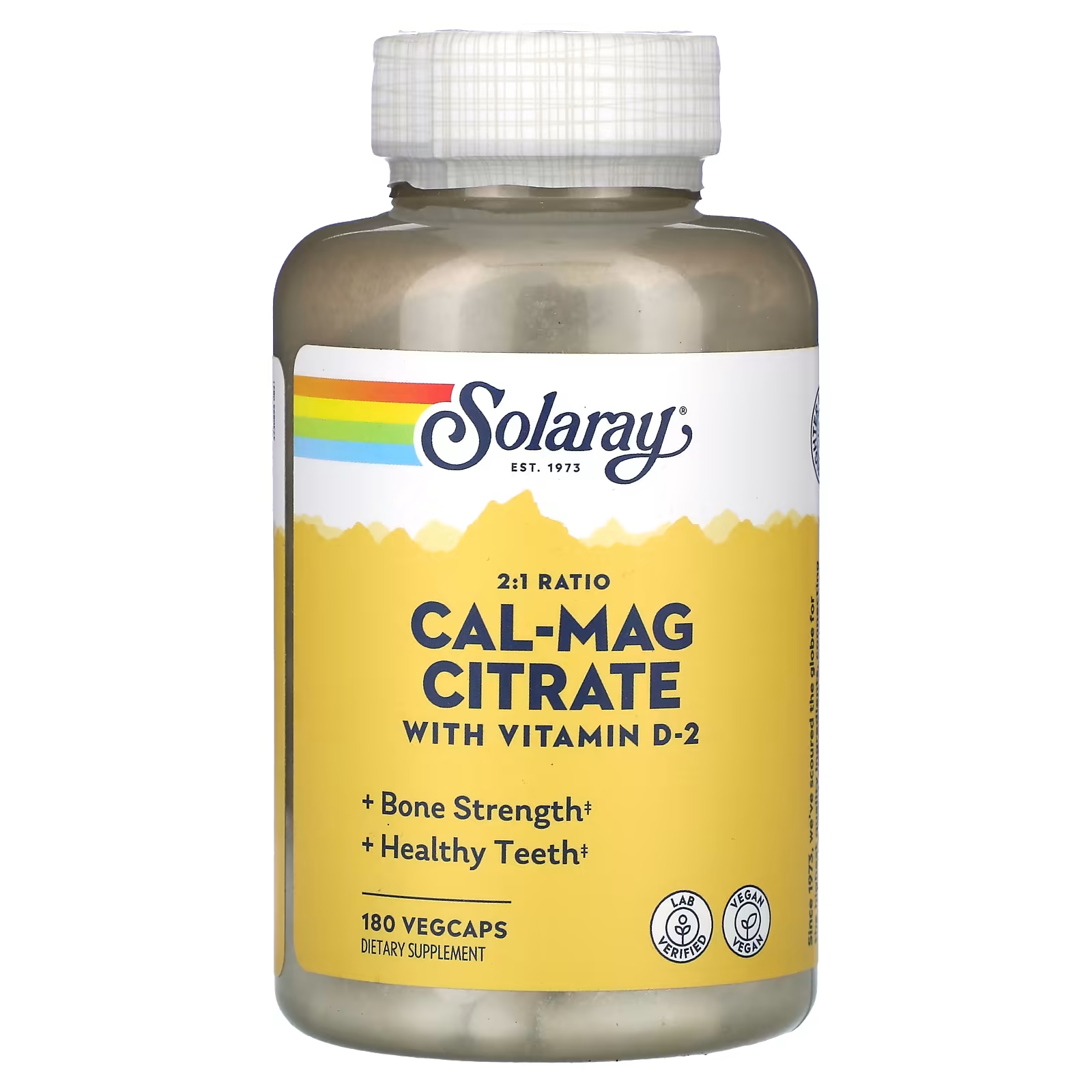 Solaray Cal-Mag Цитрат с витамином D-2 в соотношении 2:1, 180 растительных капсул metabolic maintenance cal mag plus с витамином d и витамином k2 mk 7 180 капсул