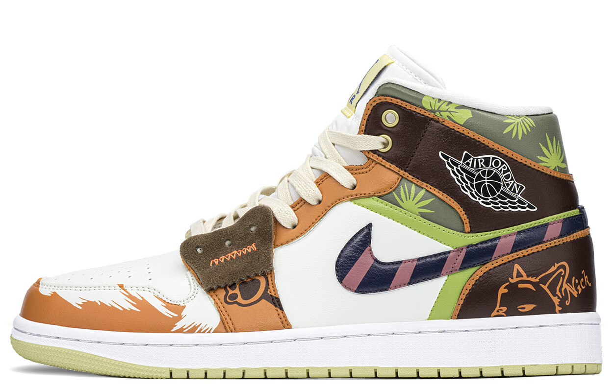 

Кроссовки Air Jordan 1 Vintage Basketball Shoes Women's High-top Brown/Orange/Green, зеленый