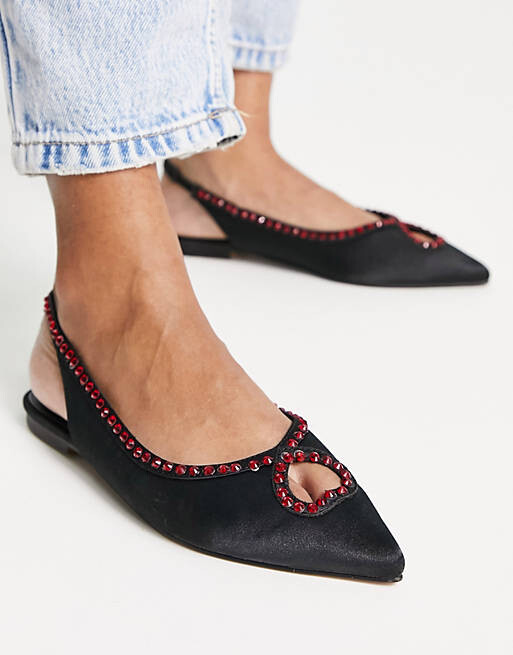 

Черные атласные балетки со стразами ASOS DESIGN Lust heart