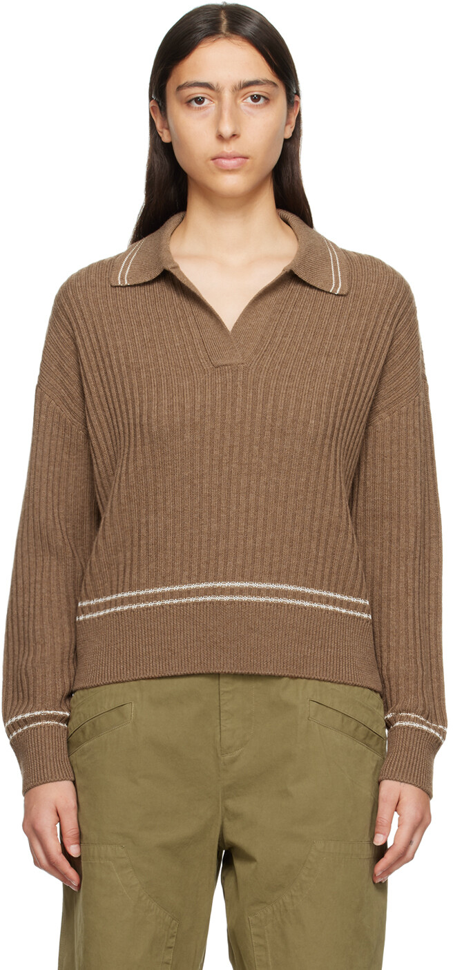 

Коричневая рубашка-поло с длинными рукавами в полоску rag &bone rag & bone
