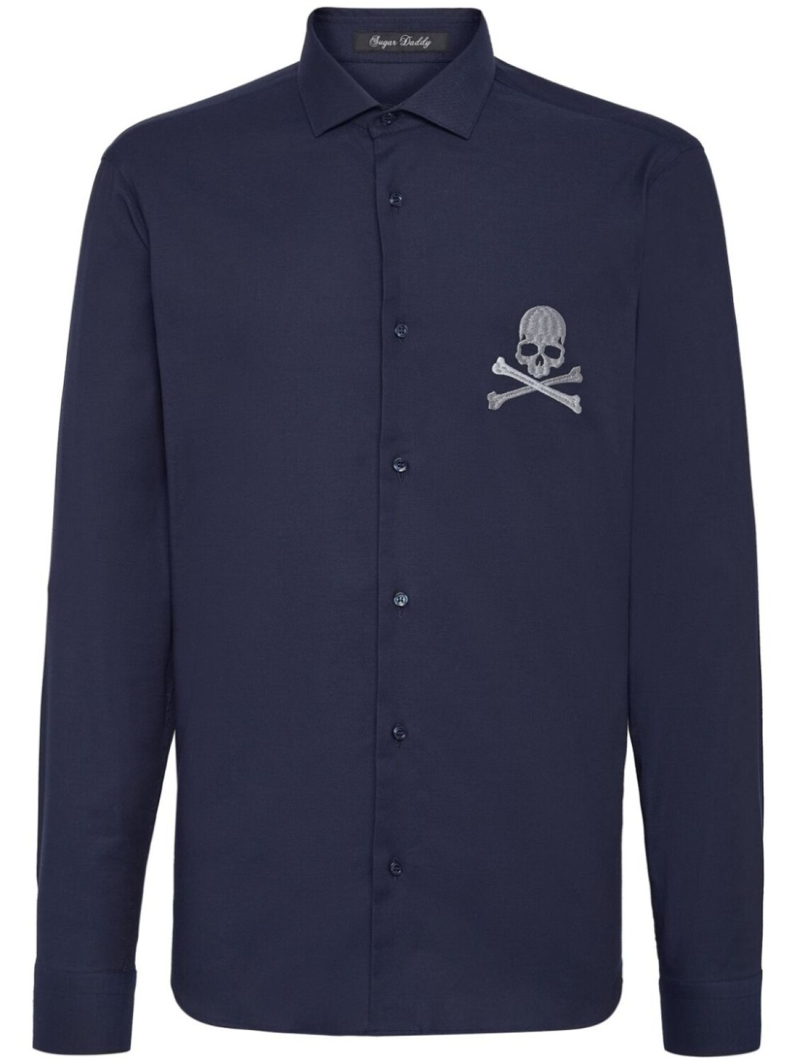 

Philipp Plein поплиновая рубашка с вышивкой Skull, синий