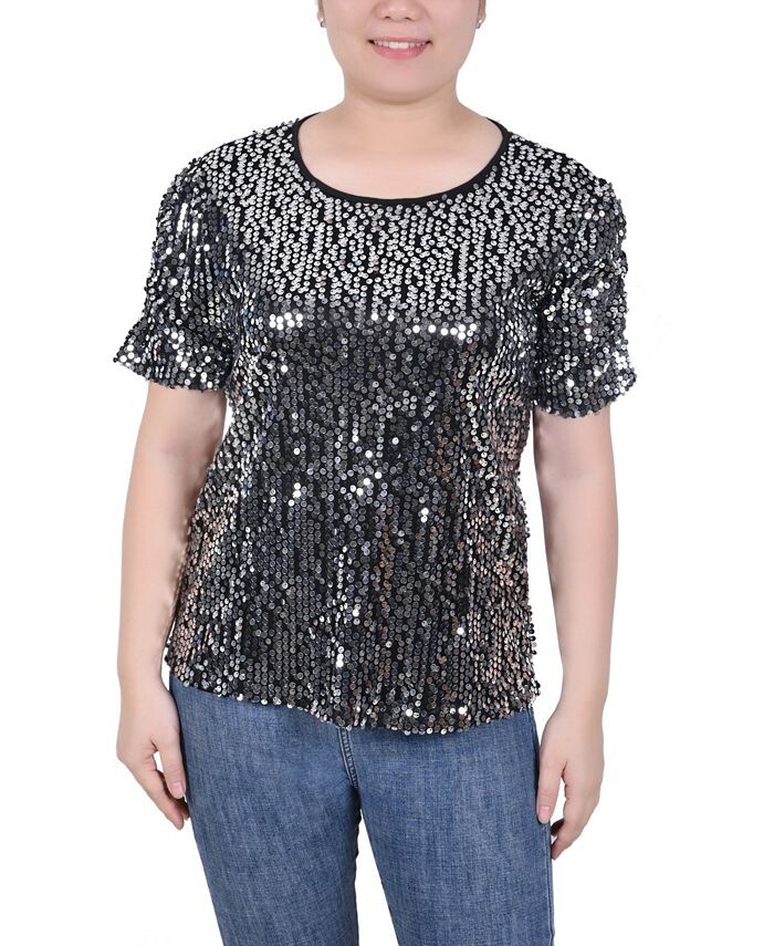 

Женский топ с короткими рукавами и пайетками NY Collection, серебро