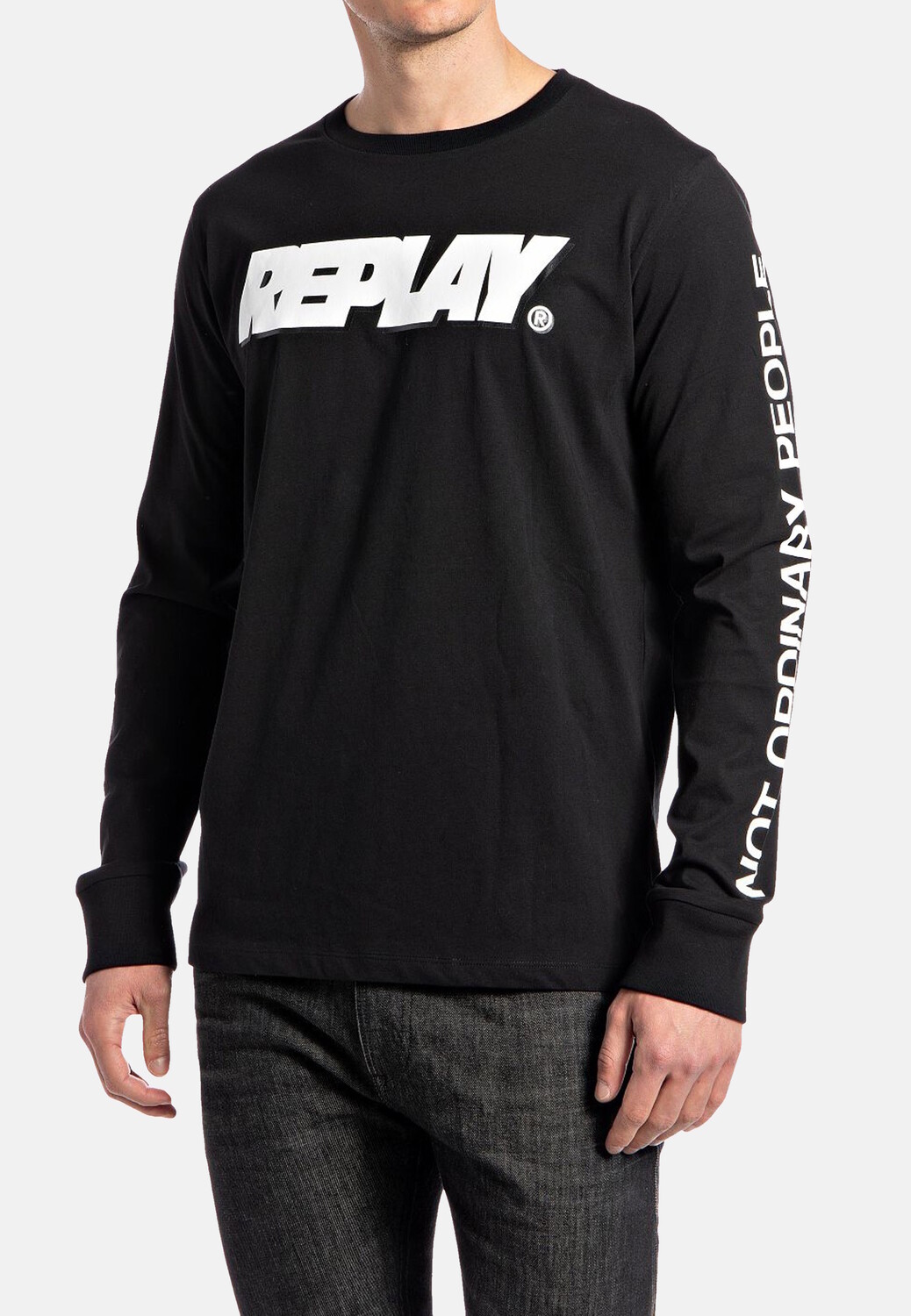 

Лонгслив Replay Replay Shirt Langarmshirt BASIC JERSEY mit Markenprint mit Rundhals, черный