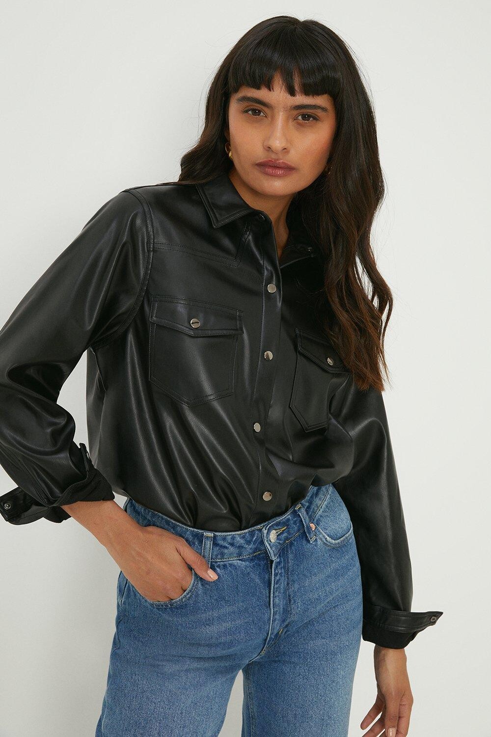 

Рубашка из искусственной кожи Dorothy Perkins, черный